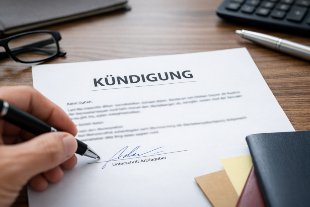 Văn bản Kündigung hợp pháp theo luật lao động Đức